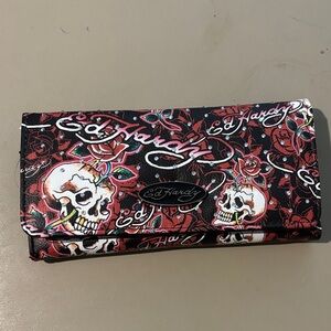Ed Hardy Black and Red Skull Wallet